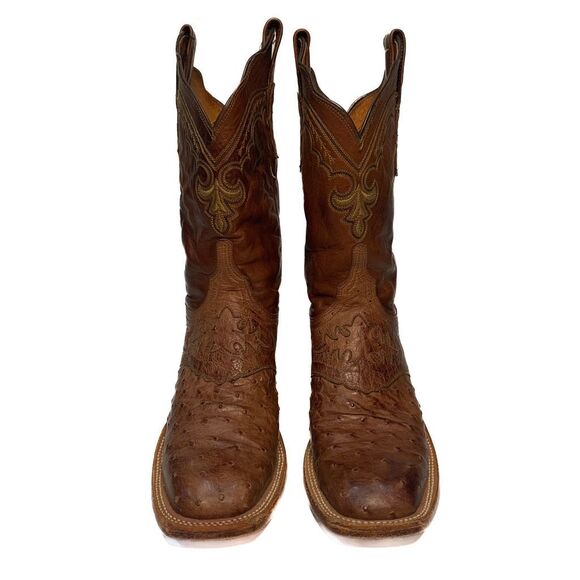 Lucchese 2000 Ostrich Skin Leather Western Brown Square Toe Cowgirl Boot Size 7 - Picture 2 of 9